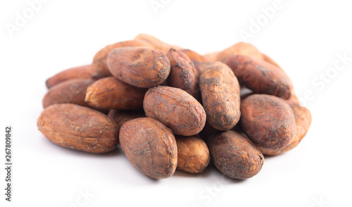 Pile of Raw Cocoa Beans Isolated on a White Background