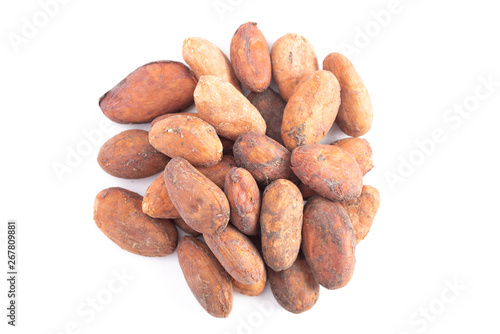Pile of Raw Cocoa Beans Isolated on a White Background