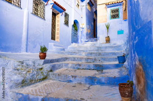 Blue Stairs going up with Homes in Chefchaouen Morocco © James
