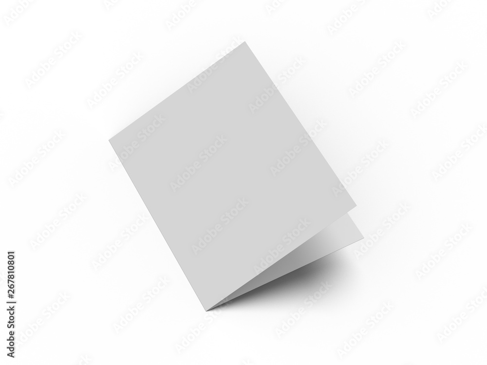 White vertical booklet mockap brochure magazine A4 divided into two parts isolated. 3D rendering. White vertical booklet mockap brochure magazine A4 divided into two parts isolated. 3D rendering.