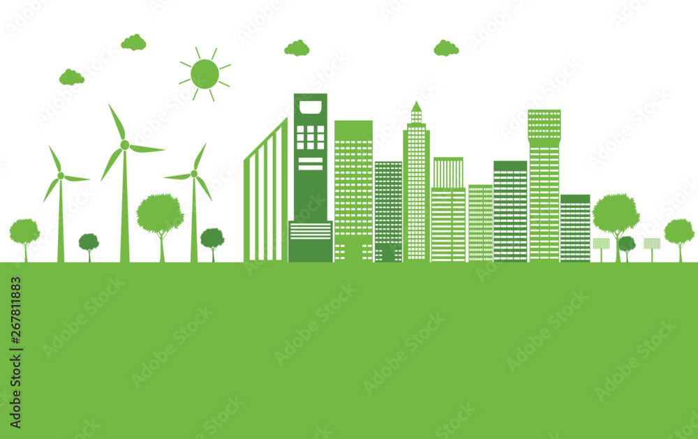 Green ecology city help the world with eco-friendly concept ideas,Vector llustration