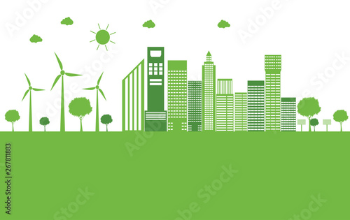 Green ecology city help the world with eco-friendly concept ideas,Vector llustration