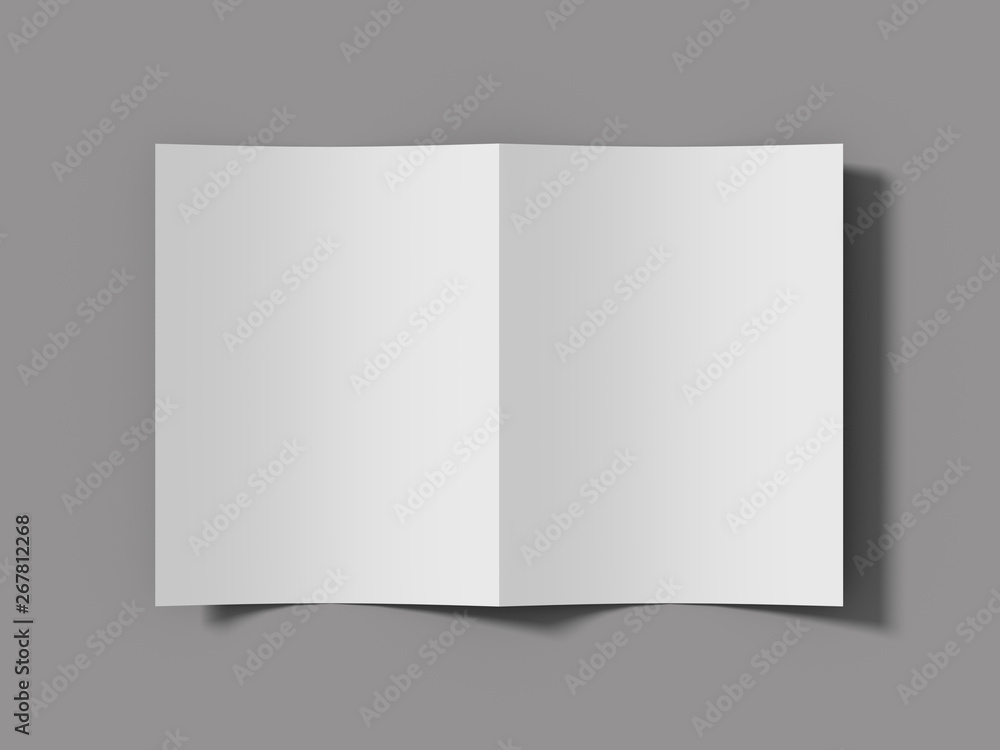 White vertical booklet mockap brochure magazine A4 divided into two parts isolated. 3D rendering. White vertical booklet mockap brochure magazine A4 divided into two parts isolated. 3D rendering.