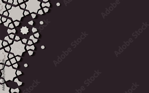 Arabic arabesque design greeting card for Ramadan Kareem, Islamic ornamental black and white detail of mosaic