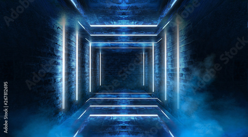Tunnel in blue neon light, ...