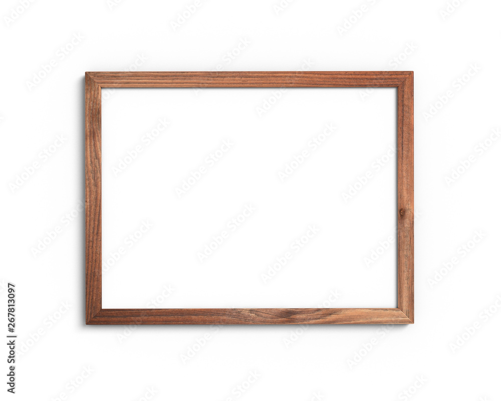 Old wooden frame mockup 3x4 horizontal on a white background. 3D rendering. Old wooden frame mockup 3x4 horizontal on a white background. 3D rendering.