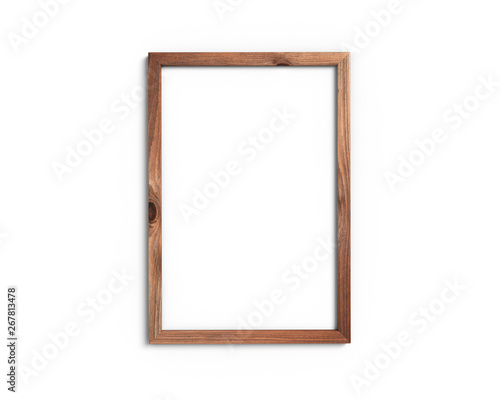 Old wooden frame mockup A4 2x3 vertical on a white background. 3D rendering.