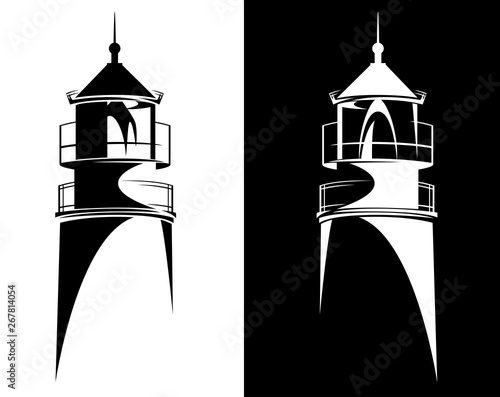 lighthouse tower from Baltiysk (Kaliningrad region) black and white vector silhouette design