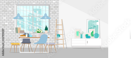Modern interior design kitchen office space in the industrial style.