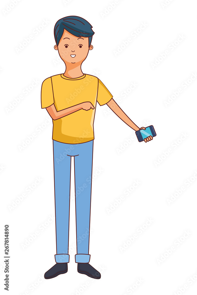 Young man with smartphone cartoon Young man with smartphone cartoon