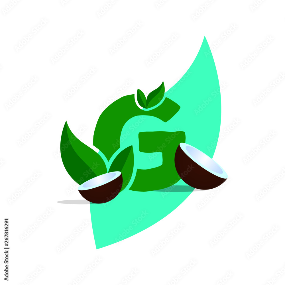 Leaf nature font badge art gradient shadow numbers ampersand round design letters green coconut Leaf nature font badge art gradient shadow numbers ampersand round design letters green coconut