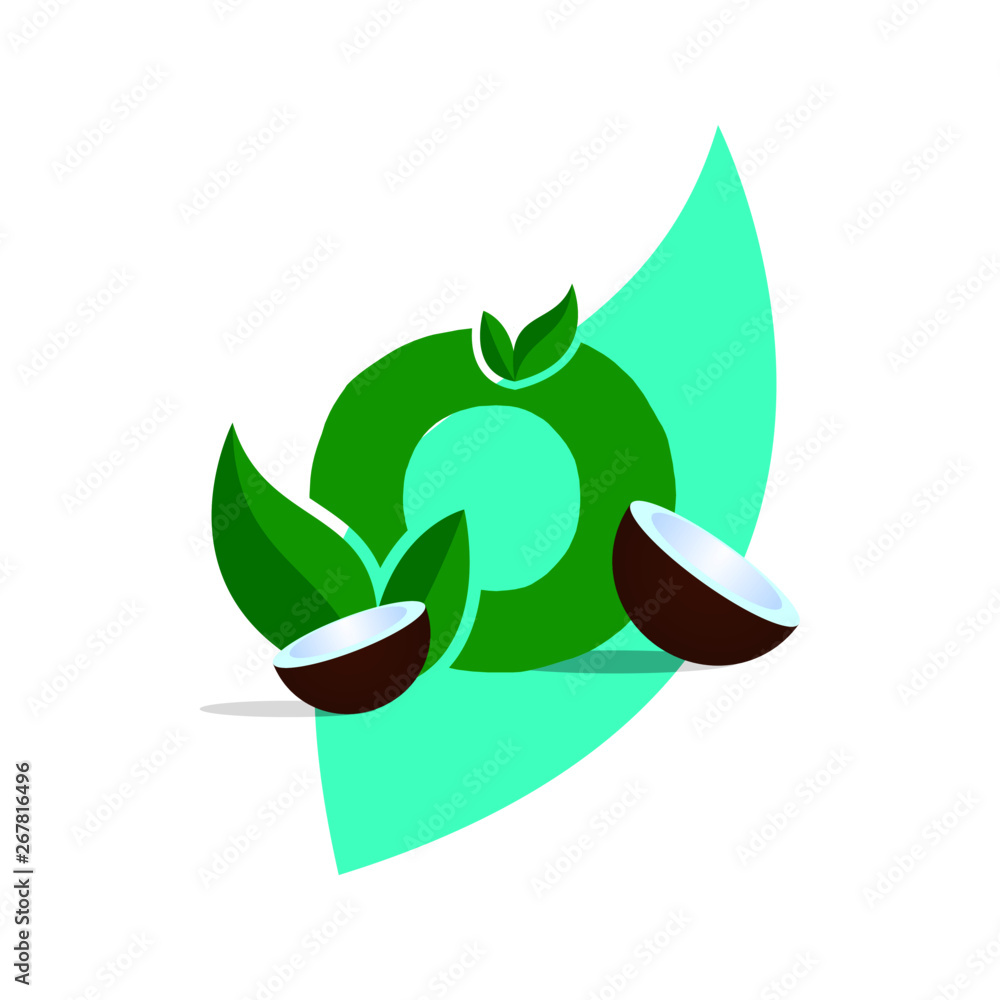 Leaf nature font badge art gradient shadow numbers ampersand round design letters green coconut Leaf nature font badge art gradient shadow numbers ampersand round design letters green coconut