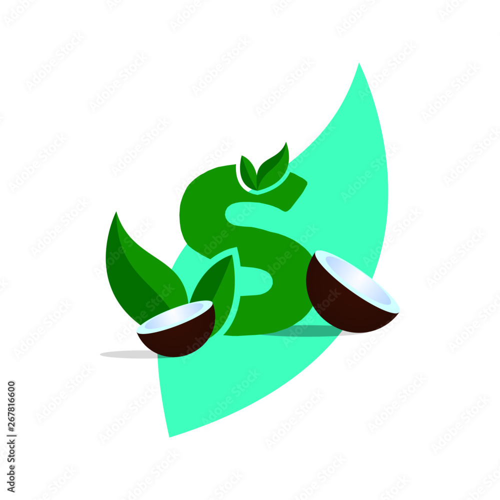 Leaf nature font badge art gradient shadow numbers ampersand round design letters green coconut Leaf nature font badge art gradient shadow numbers ampersand round design letters green coconut