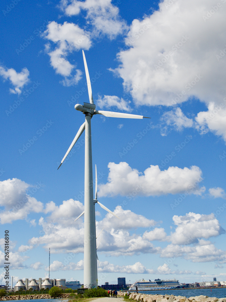 Offshore wind turbines on the coast of Copenhagen in Denmark Offshore wind turbines on the coast of Copenhagen in Denmark