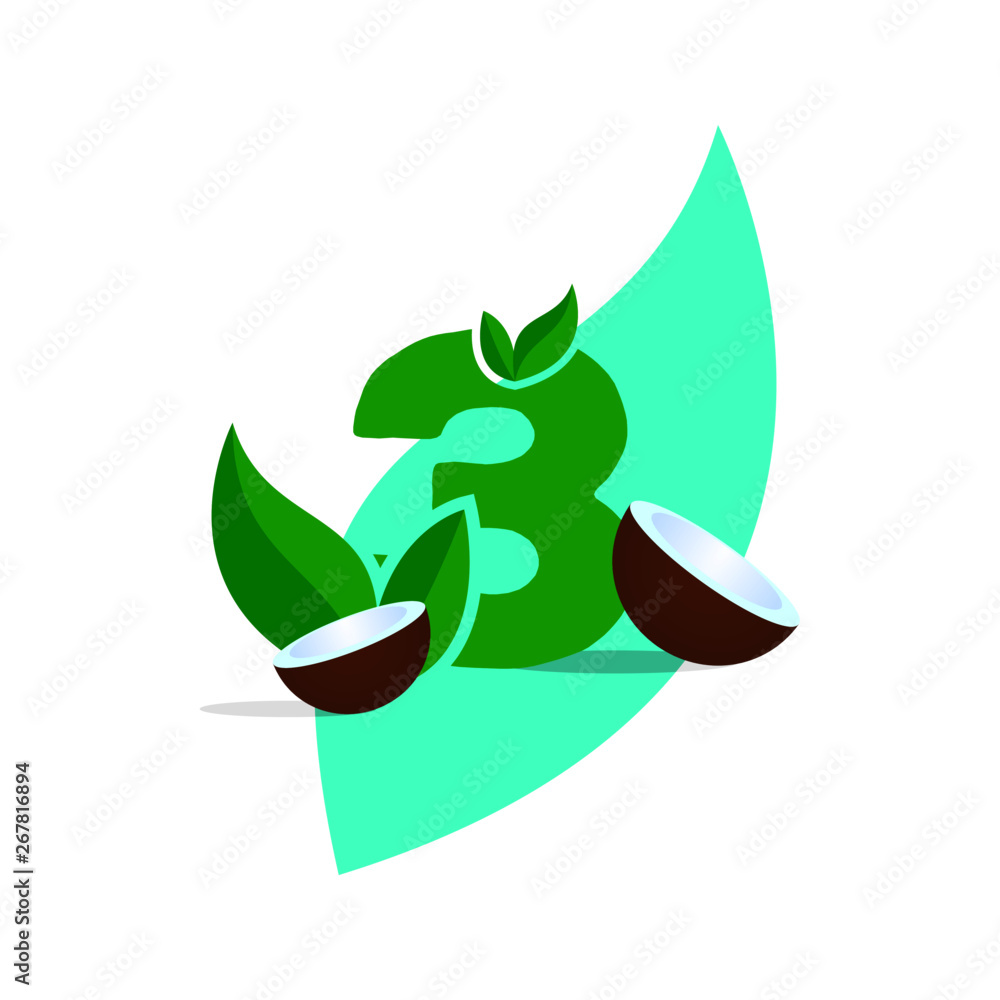 Leaf nature font badge art gradient shadow numbers ampersand round design letters green coconut