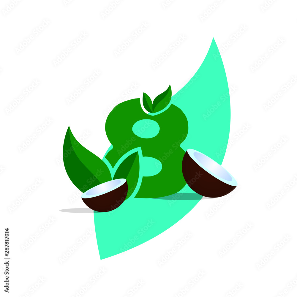 Leaf nature font badge art gradient shadow numbers ampersand round design letters green coconut Leaf nature font badge art gradient shadow numbers ampersand round design letters green coconut