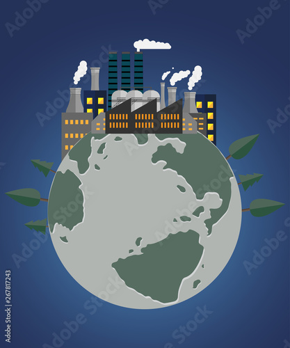 Earth with Industry and trees.concept of eco. earth day and world environment day.