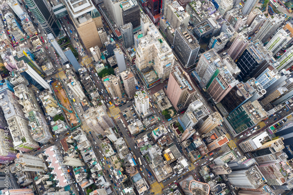 Top view of Hong Kong downtown city in Kowloon side Top view of Hong Kong downtown city in Kowloon side
