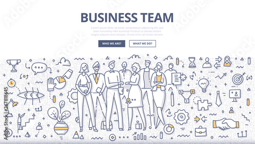 Business team concept. Group of businesspeople in casual wear standing in office environment. Successful teamwork