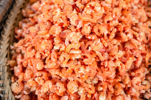 heap of dried shrimp fish at the traditional market
