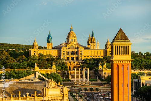 Placa d'Espanya, Venetian Towers and the National Art Museum. Spanish Sqare - Plaza de Espana in Bacelona, Spain. photo