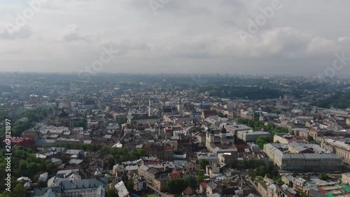 Wallpaper Mural Panorama of the ancient city. The roofs of old buildings. Ukraine Lviv Dominican Church. Streets Arial LVOV, UKRAINE. Torontodigital.ca