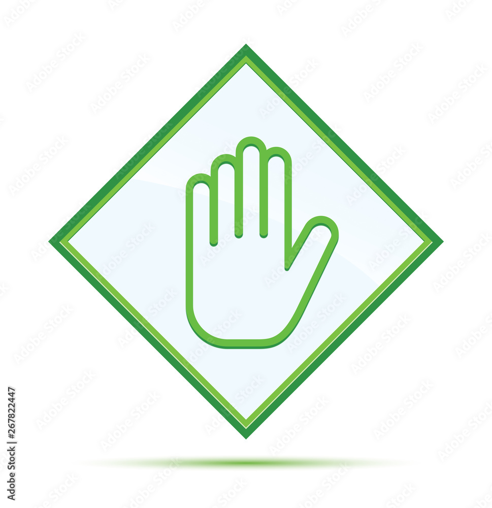 Obraz premium Stop hand icon modern abstract green diamond button