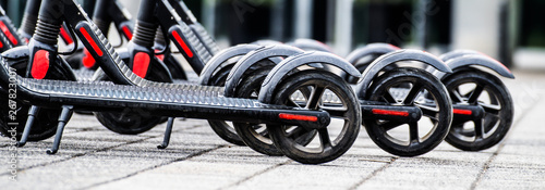 City electric scooters to rent parked