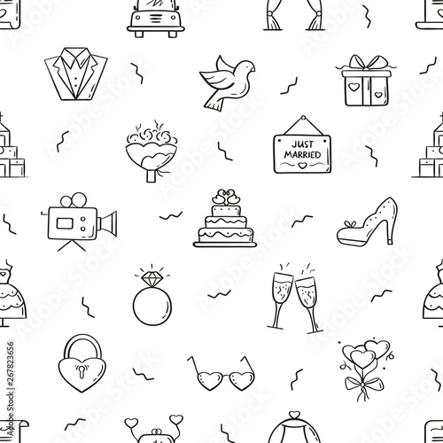 Line style wedding pattern. Doodle seamless background. The modern and light pattern is ideal for promotional products, textiles, websites, identity, invitations, packaging and more