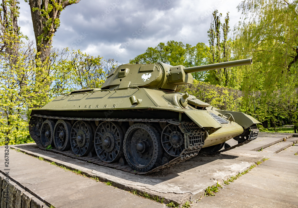Soviet tank T34, from WWII, monument memorizing the battle to free up Gdansk in Poland from German occupation during World War II.