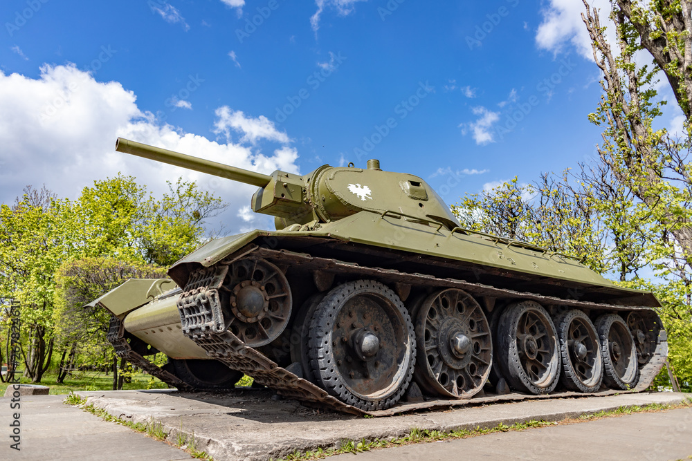 Soviet tank T34, from WWII, monument memorizing the battle to free up Gdansk in Poland from German occupation during World War II.
