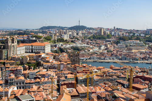 Porto city skyline/old town with Porto Cathedral (Sé do Porto) and Douro River, Portugal