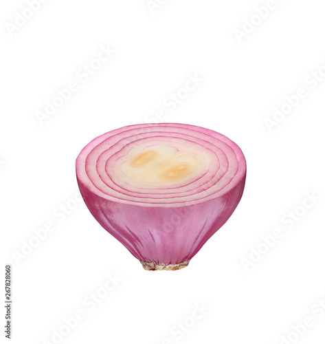Red onion cut in half one piece isolated on white background with clipping path.