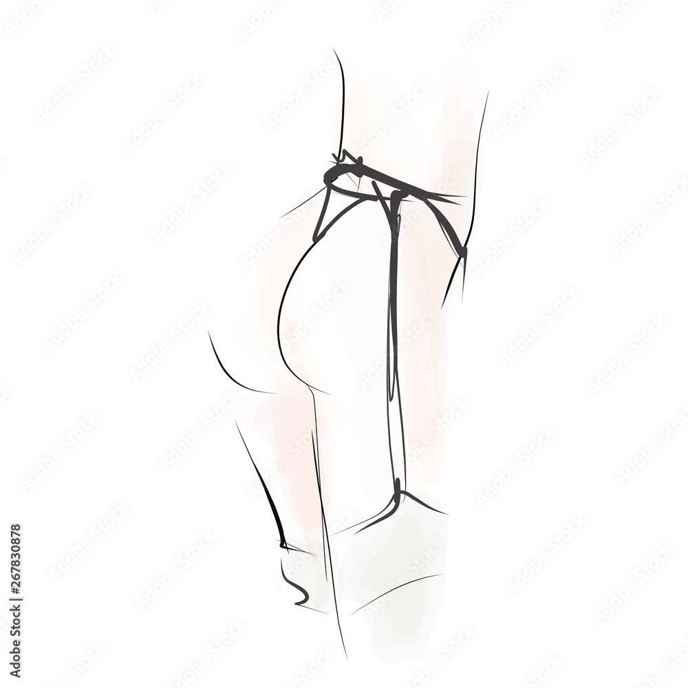 Young sexy woman, girl, model in lingerie. Slim female body. Hand-drawn illustration, vector Young sexy woman, girl, model in lingerie. Slim female body. Hand-drawn illustration, vector