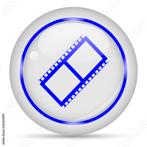 Movie icon. White glossy round vector icon in eps 10. Editable modern design internet button on white background.