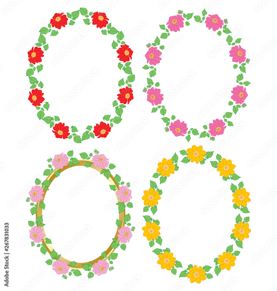 flowers dahlia in decorative frames - vector oval decorations