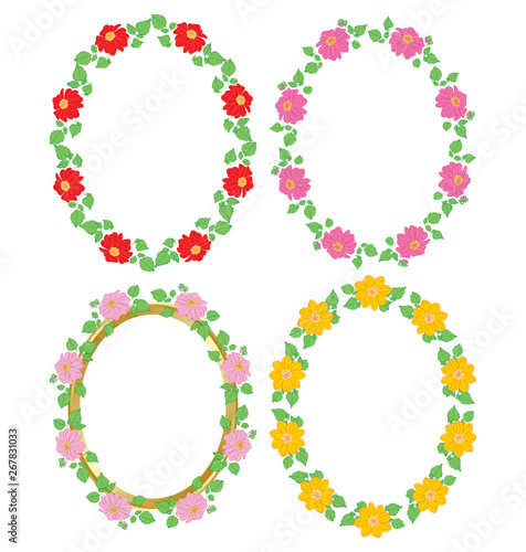 flowers dahlia in decorative frames - vector oval decorations