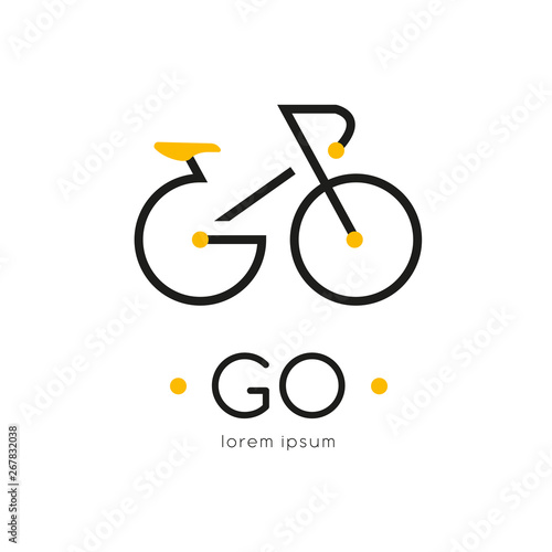 Go logo design template with bike. Isolated drawing for use as an icon, logo, identity, in web and application design, for printing on various media and more