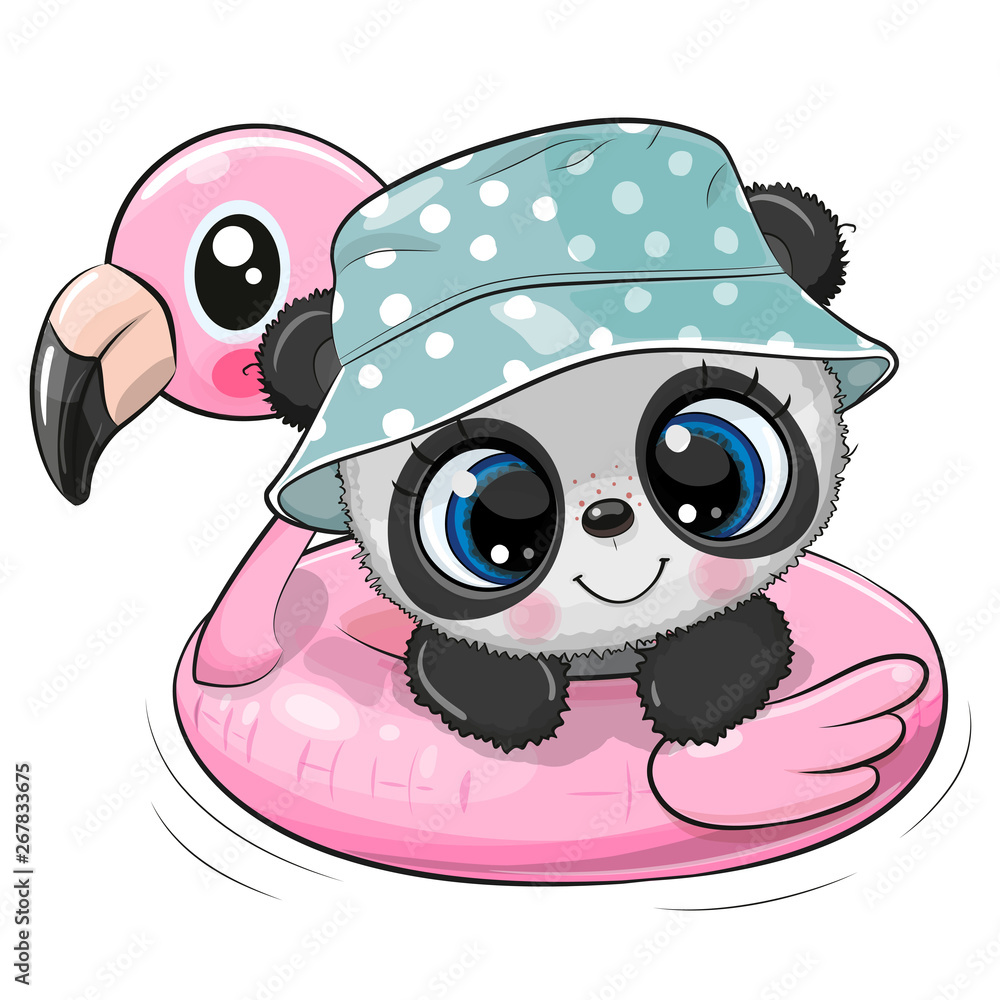 Cartoon baby Panda swimming on pool ring inflatable flamingo Stock Vector | Adobe Stock Cartoon baby Panda swimming on pool ring inflatable flamingo Stock Vector | Adobe Stock