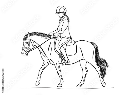 Girl rider walking on a pony