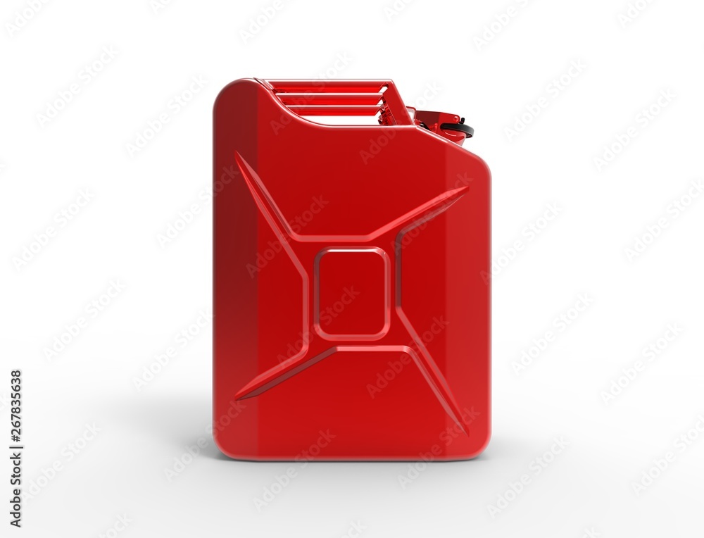 3D rendering of a red jerry can isolated in studio white background 3D rendering of a red jerry can isolated in studio white background