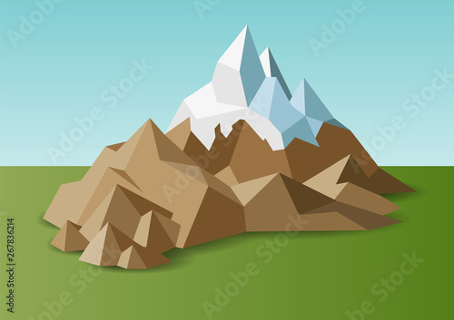 Snow rock mountains landscape in low poly vector style