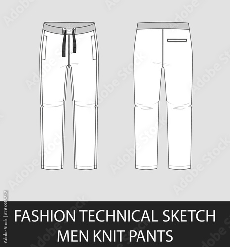 Fashion technical sketch men knit pants