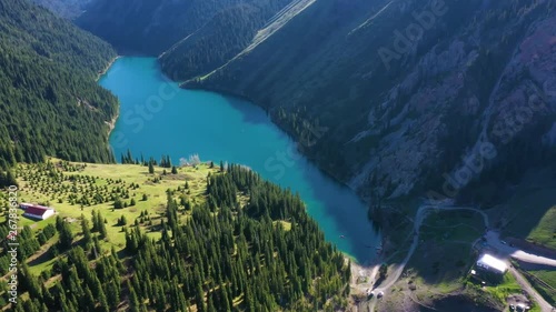 Aerial view of Kolsay Lake in Kolsay Lakes National Park, Almaty Region, Kazakhstan photo