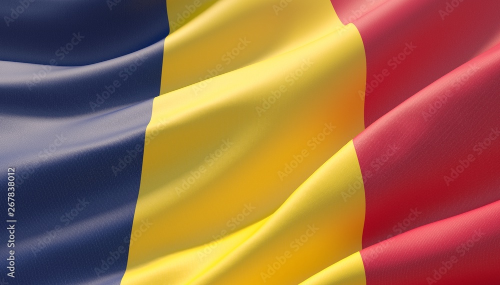 Waved highly detailed close-up flag of Chad. 3D illustration. Waved highly detailed close-up flag of Chad. 3D illustration.