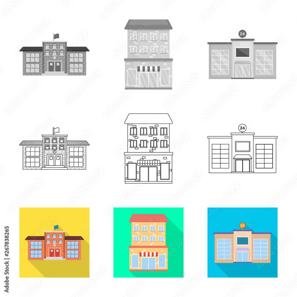 Vector illustration of municipal and center symbol. Collection of municipal and estate   stock vector illustration.