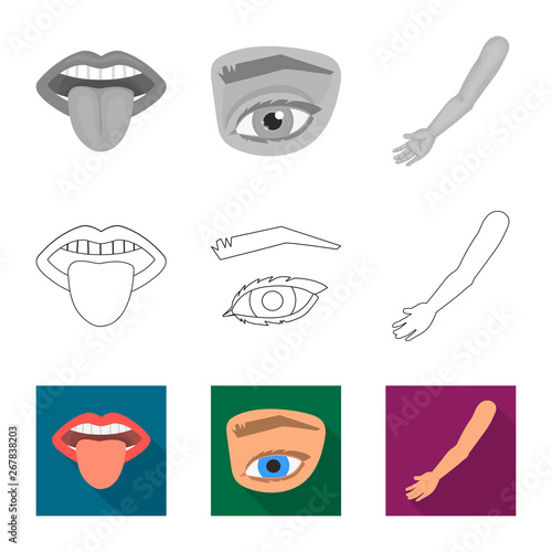 Vector illustration of body and part symbol. Set of body and anatomy vector icon for stock.