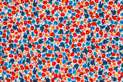red and blue small flowers on the fabric, cloth fabric texture