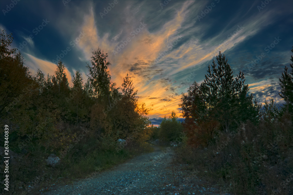 Fototapeta premium Beautiful autumn landscape at sunset in the mountains