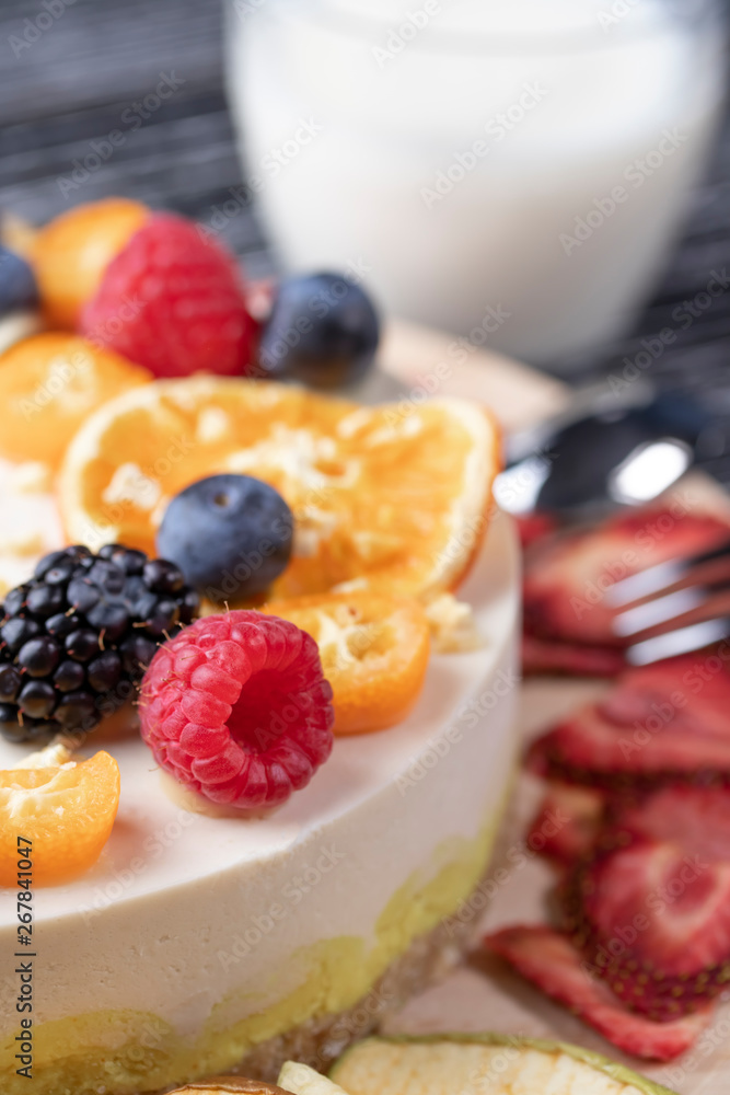 Cake from organic products without baking with berries and fruits Cake from organic products without baking with berries and fruits